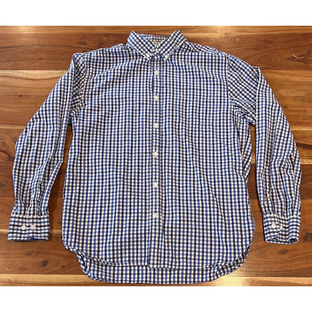 Lucky Brand Mens White Label Fit Gingham Button Down Shirt Blue White Cotton L